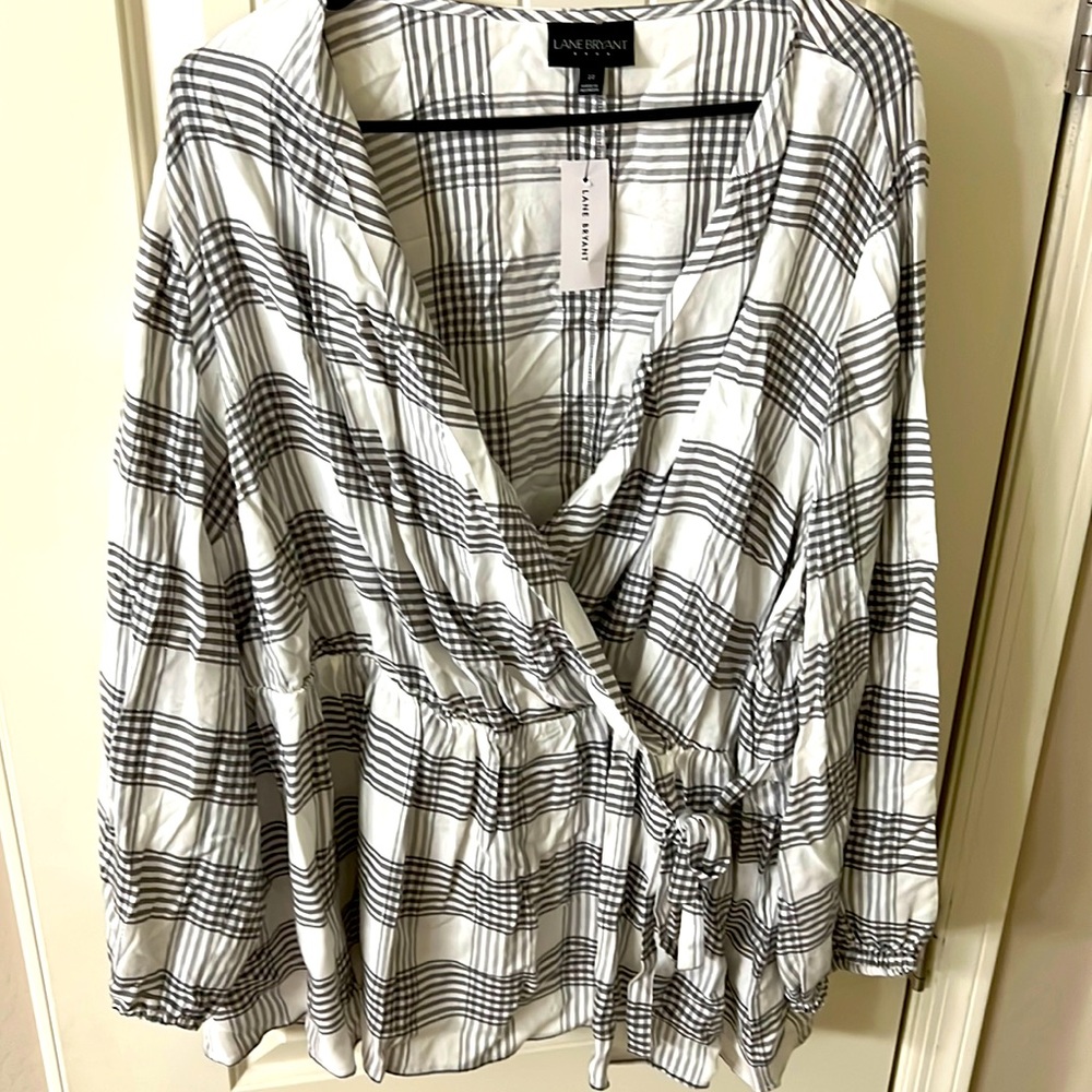 White/Gray plaid blouse